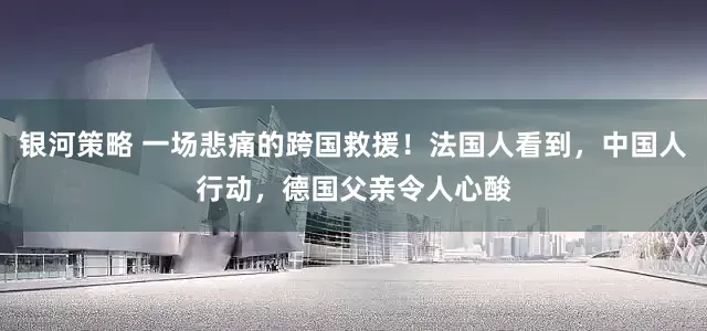 银河策略 一场悲痛的跨国救援！法国人看到，中国人行动，德国父亲令人心酸